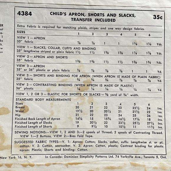 Simplicity 4384 vintage (1950's) child's apron, shorts, pants sewing pattern - Picture 6 of 14